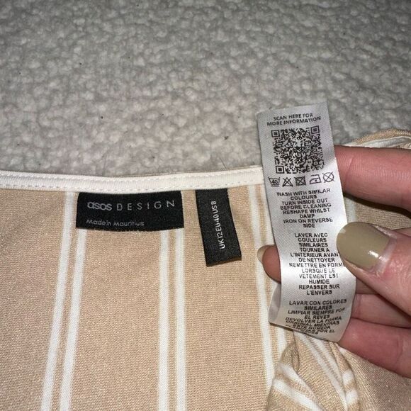 ASOS Women’s Tan White Stripe Jersey Wrap Dress Size 8 EUC - Picture 7 of 10